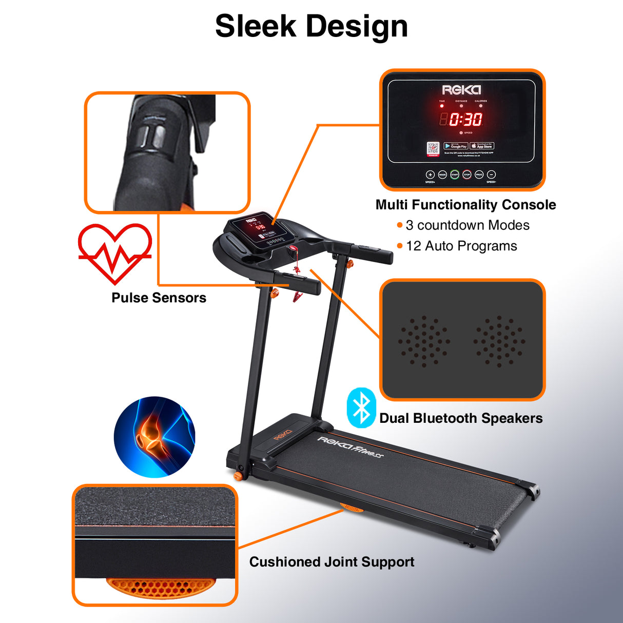 REKA Fitness Black Treadmill - 2.5HP, Up to 12km/h Speed