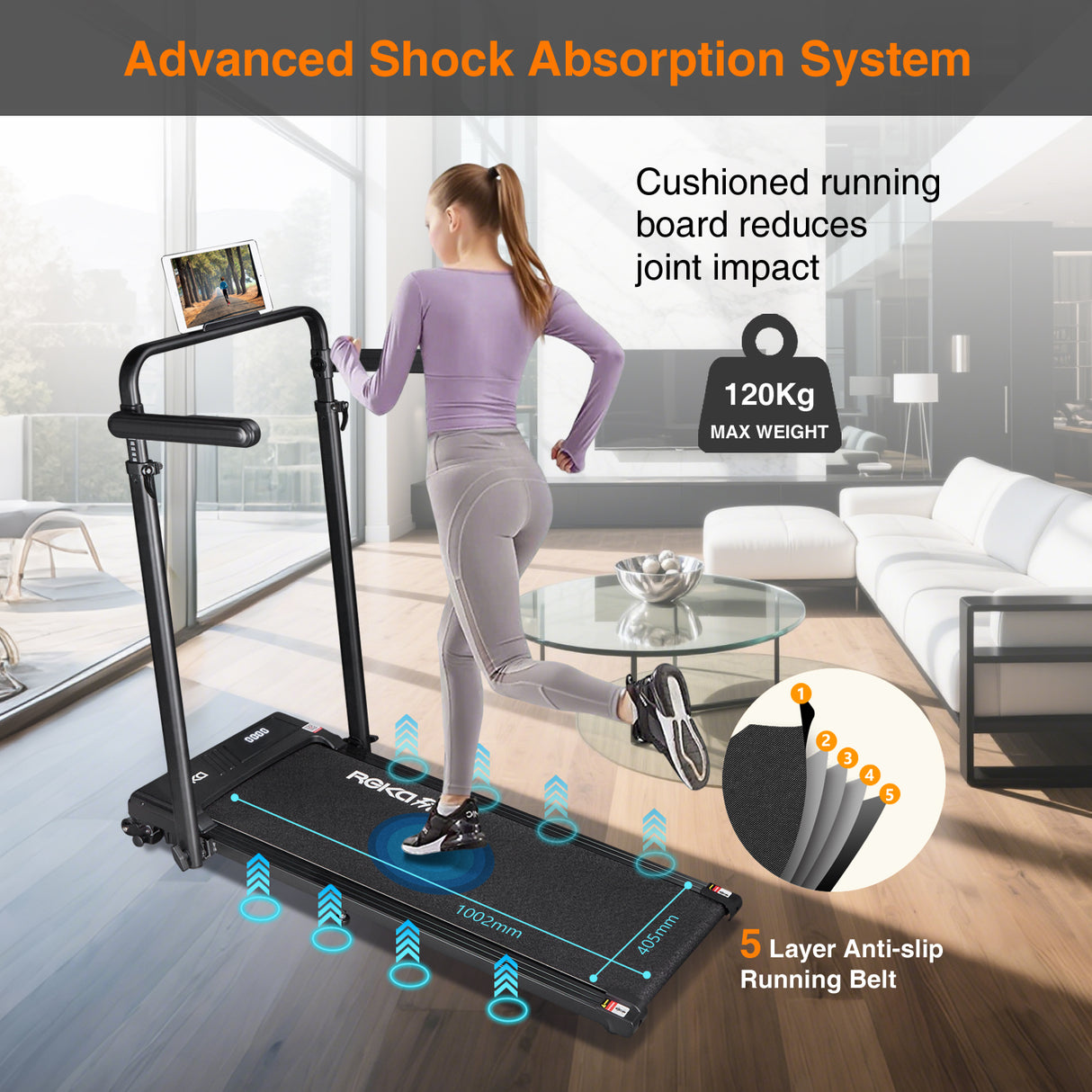 REKA Fitness Black Treadmill - 2.5HP, Up to 12km/h Speed