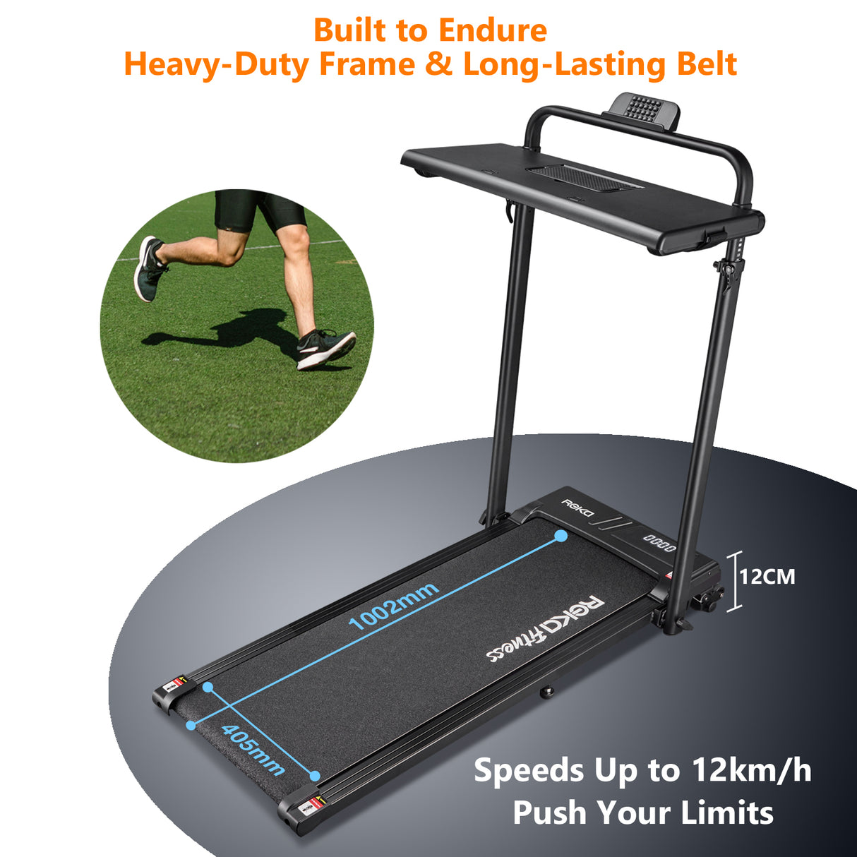 REKA Fitness Black Treadmill - 2.5HP, Up to 12km/h Speed