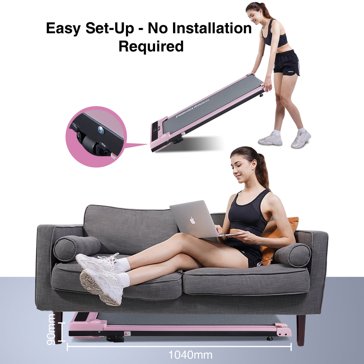 REKA Fitness Pink Treadmill - 2.25HP, Up to 6km/h Speed