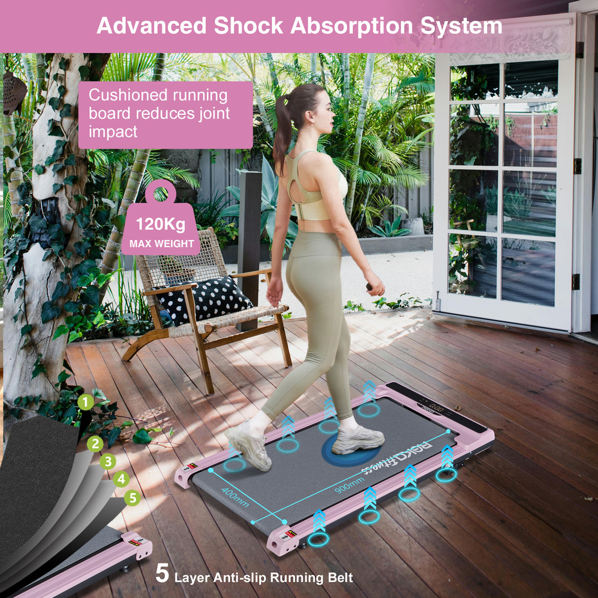 REKA Fitness Pink Treadmill - 2.25HP, Up to 6km/h Speed