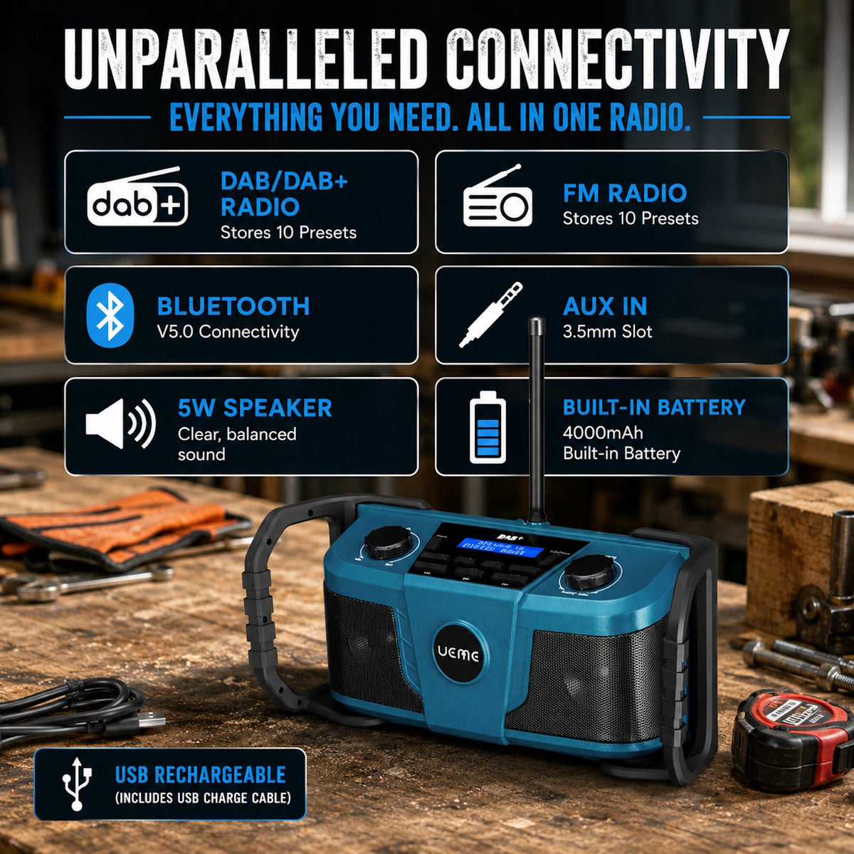 UEME 5W DAB/DAB+ FM Cordless Site Radio