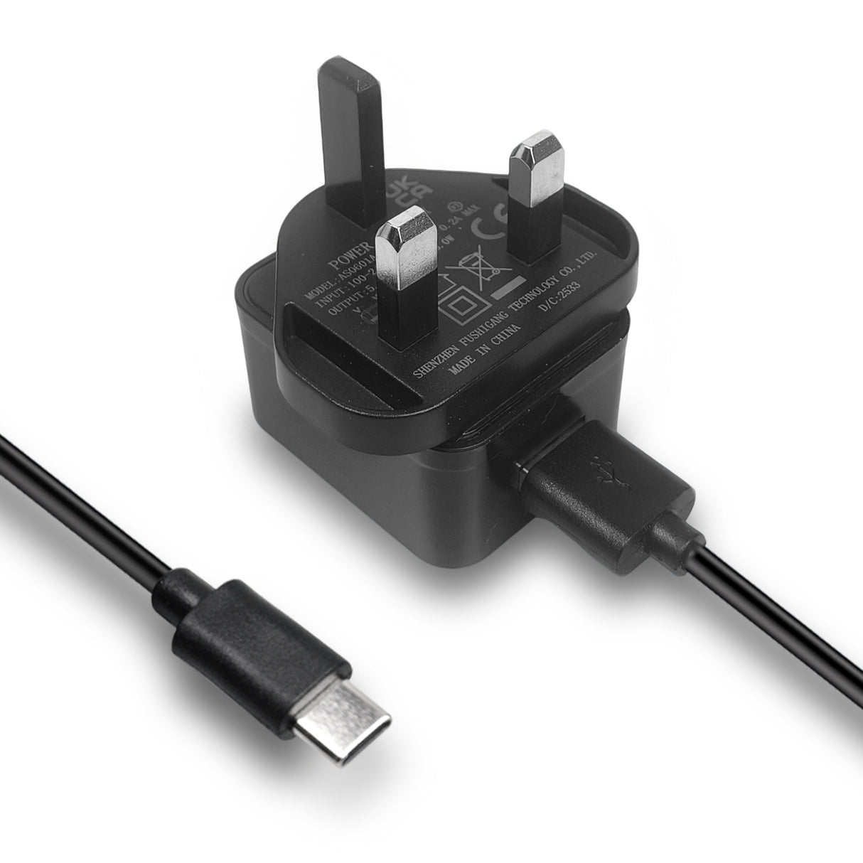 5V/1A USB Mains Charger Plug with Optional Charging Cable