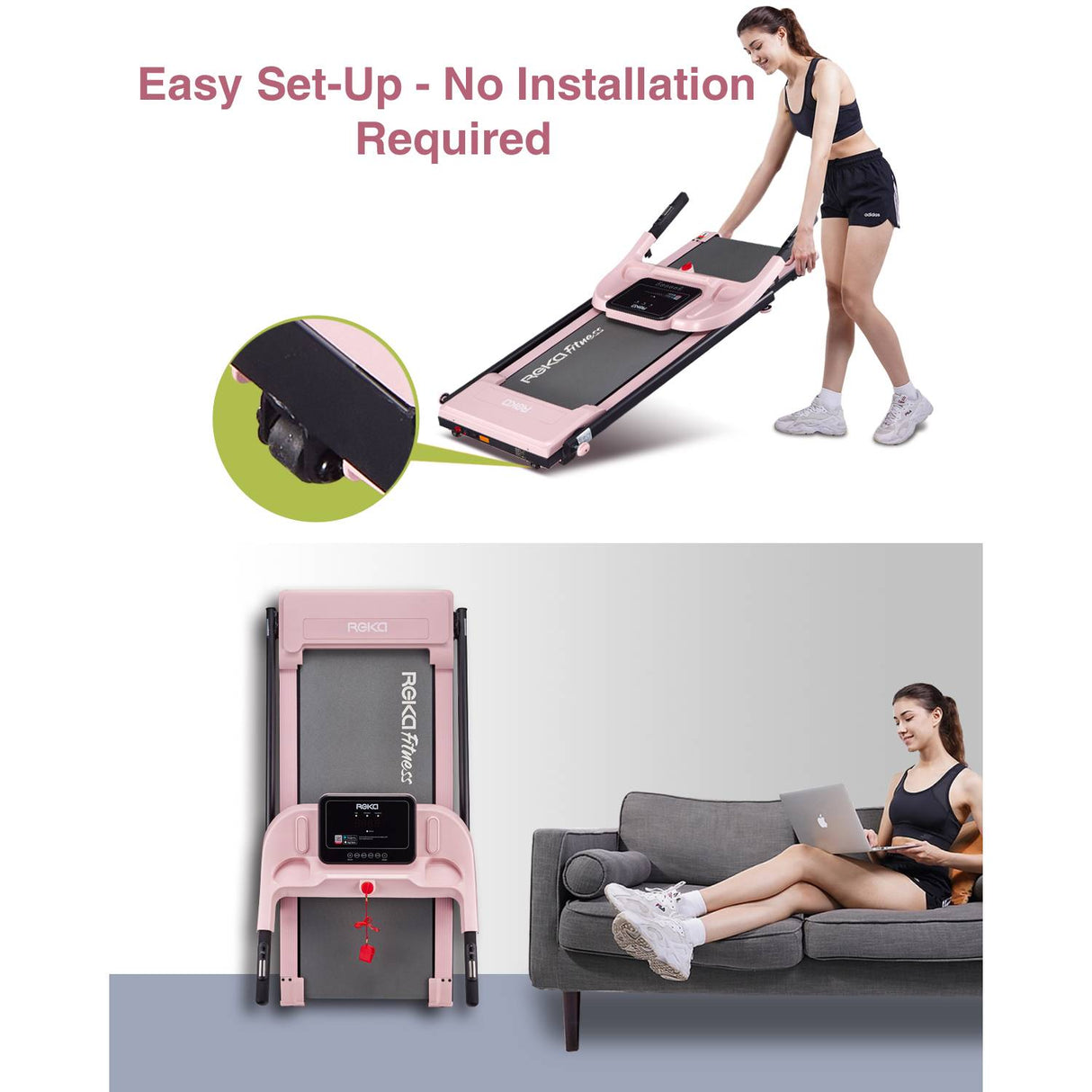 REKA Fitness Pink 2-In-1 Treadmill, 0-12km Speed