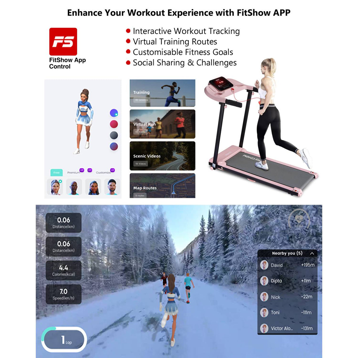 REKA Fitness Pink Treadmill – 2.5HP, Up to 12 km/h Speed