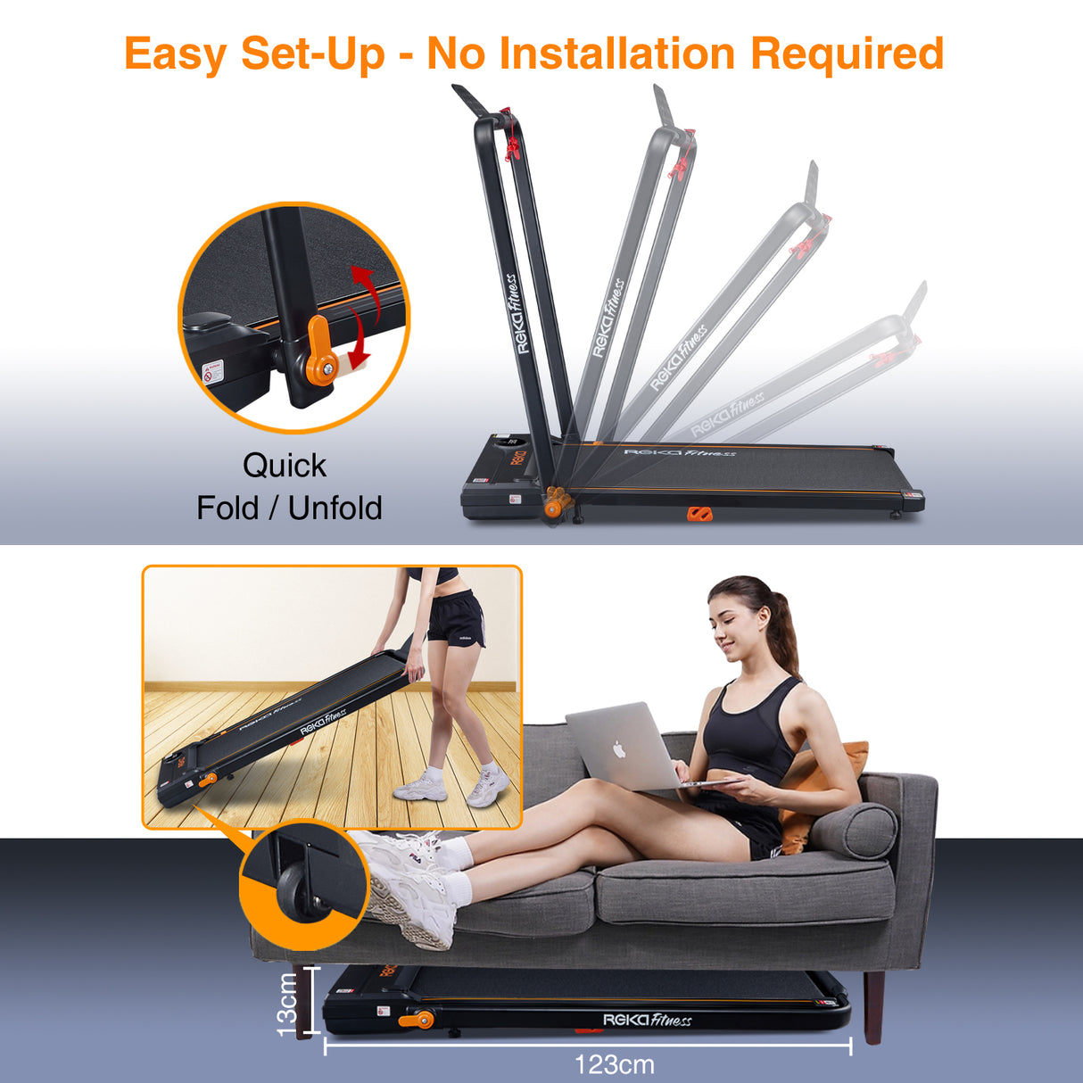 REKA Fitness 2-in-1 Treadmill, 0-12km Speed