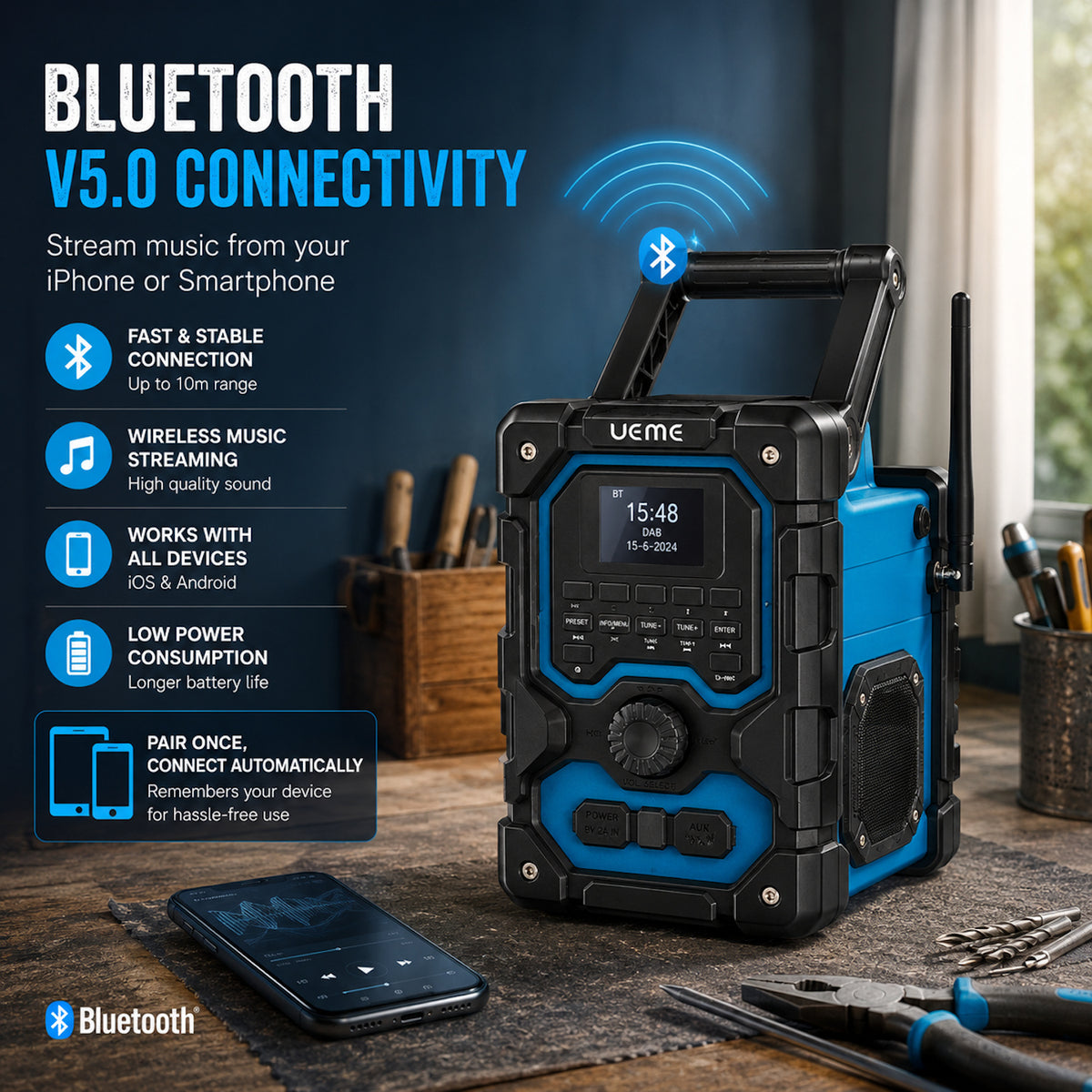 UEME 16W DAB/DAB+ FM Cordless Site Radio