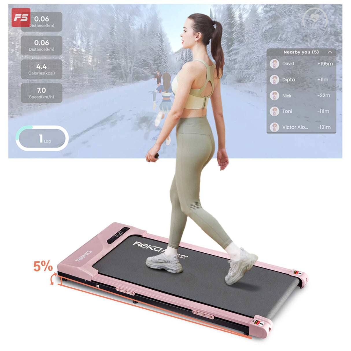 REKA Fitness Pink Treadmill - 2.25HP, Up to 6km/h Speed