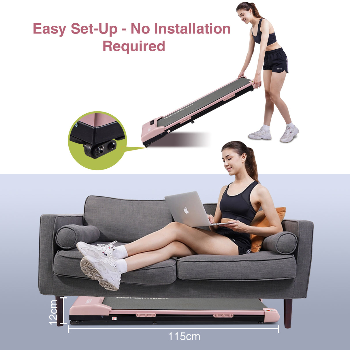 REKA Fitness Pink Treadmill - 2.25HP, Up to 6km/h Speed