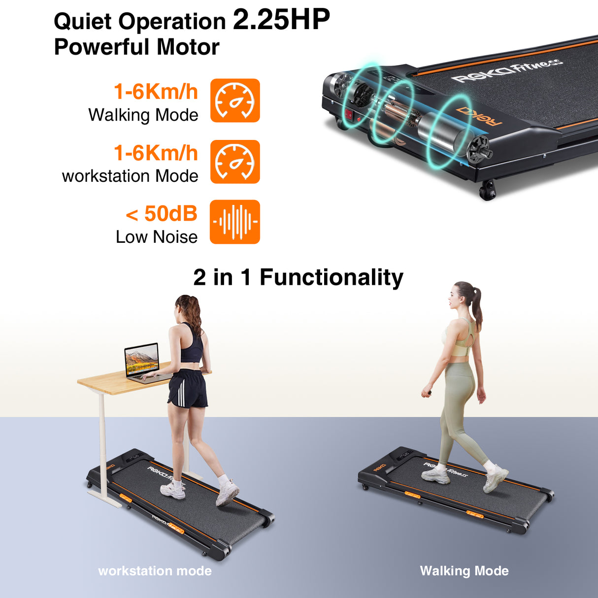 REKA Fitness Black Treadmill – 2.25HP, Up to 6km/h Speed