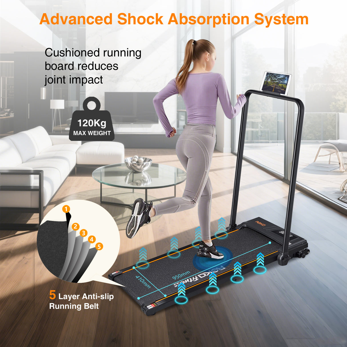 REKA Fitness Black Treadmill - 2.25HP, Up to 10km/h Speed