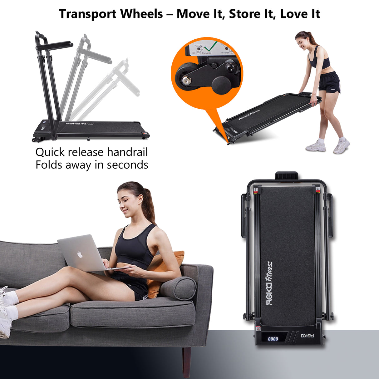 REKA Fitness Black Treadmill - 2.5HP, Up to 12km/h Speed