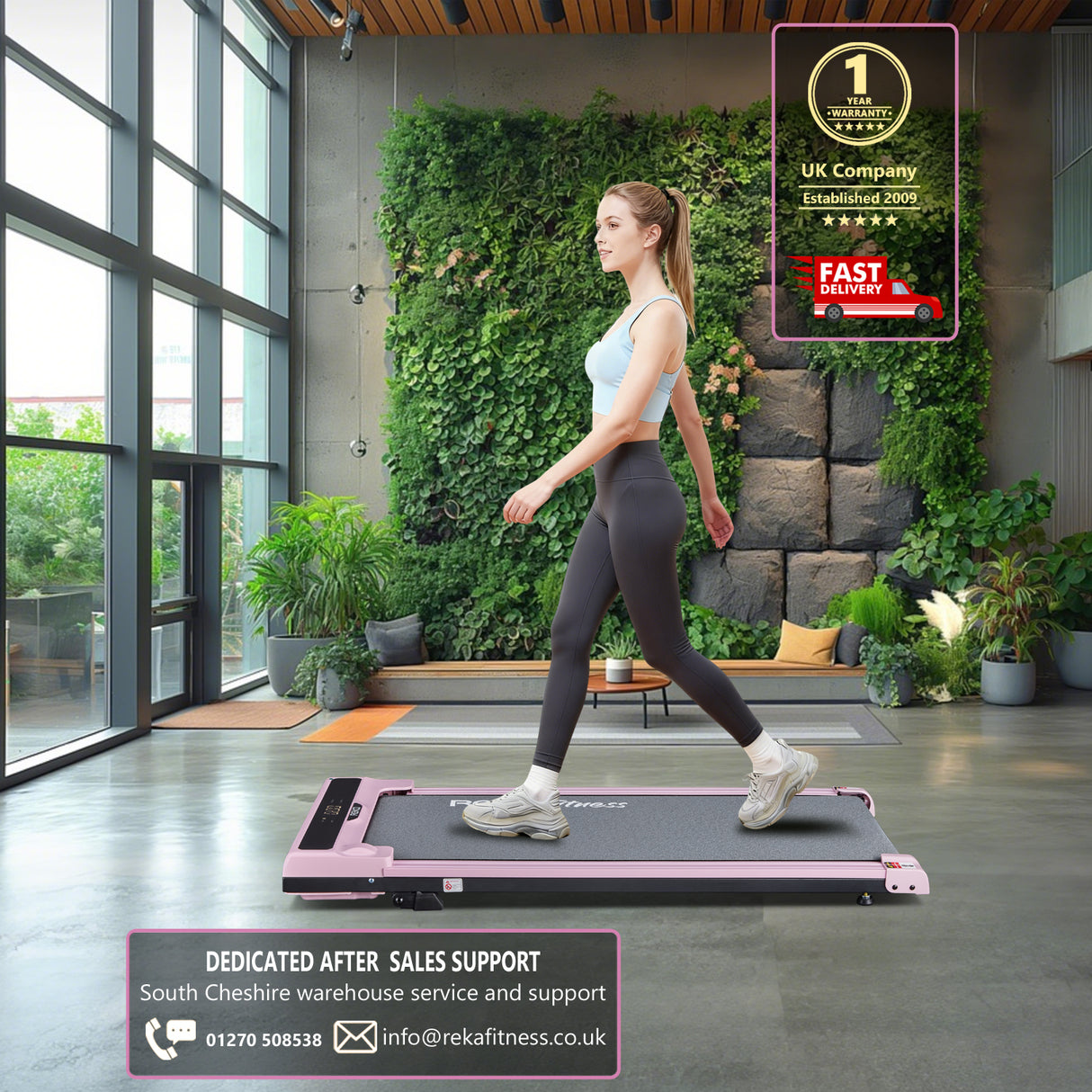 REKA Fitness Pink Treadmill - 2.25HP, Up to 6km/h Speed