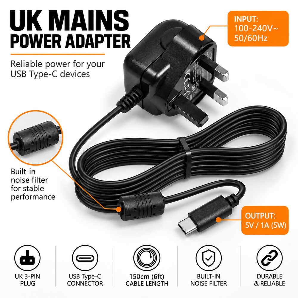 AC to Type-C 5V/1A Mains adaptor