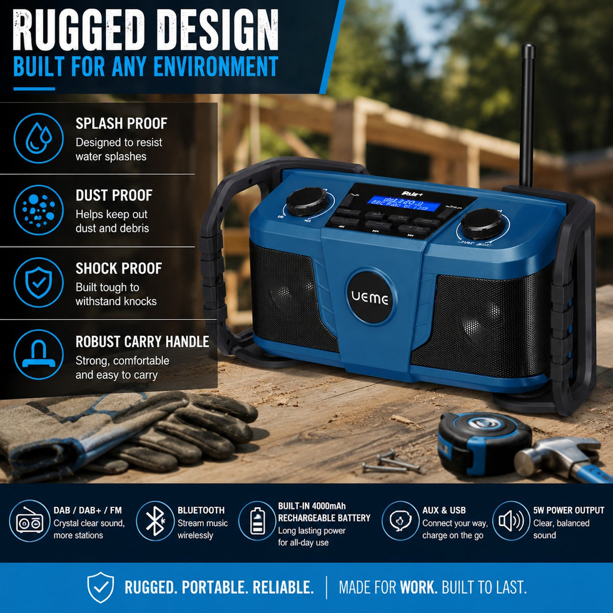 UEME 5W DAB/DAB+ FM Cordless Site Radio