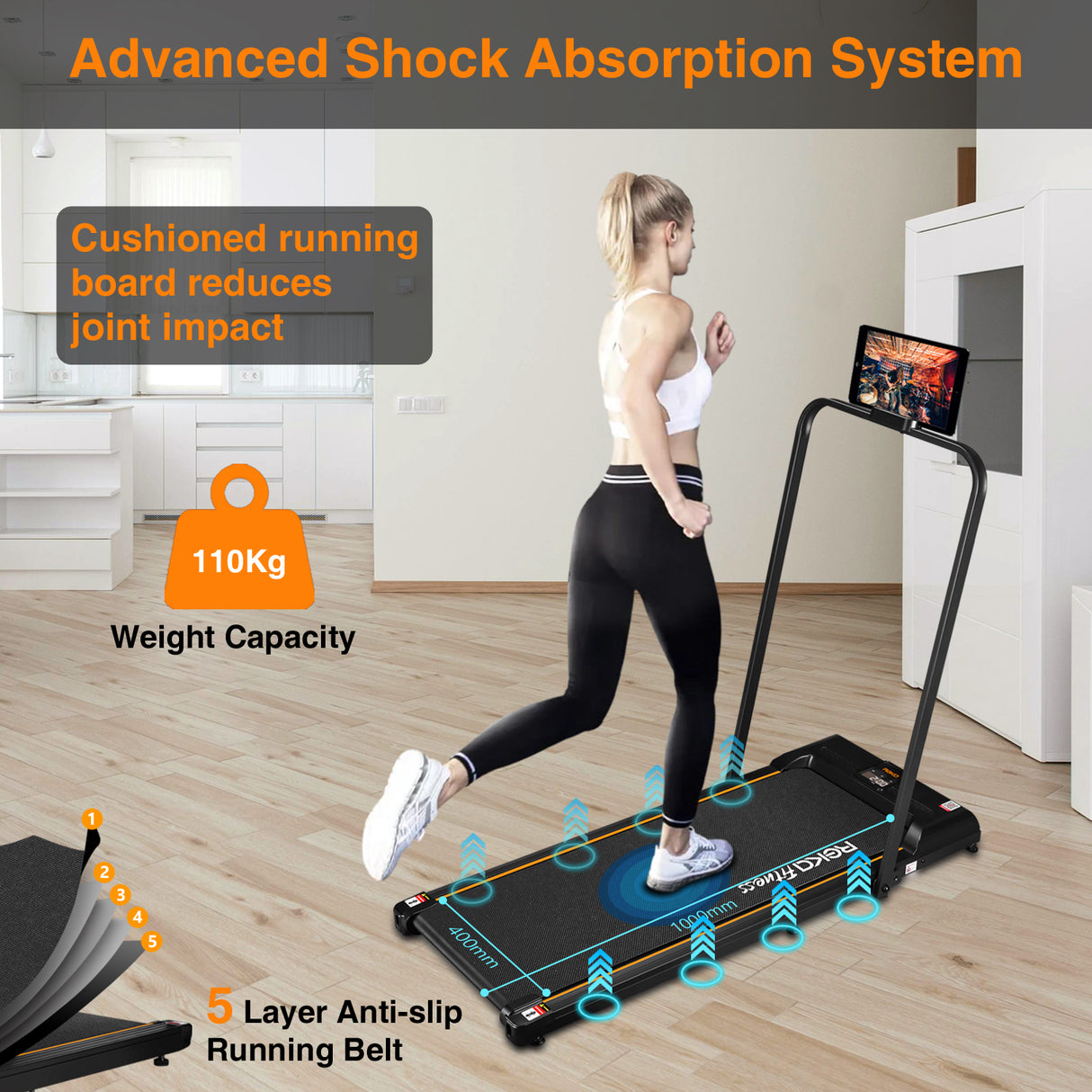 REKA Fitness Walking Treadmill, 0-9km Speed