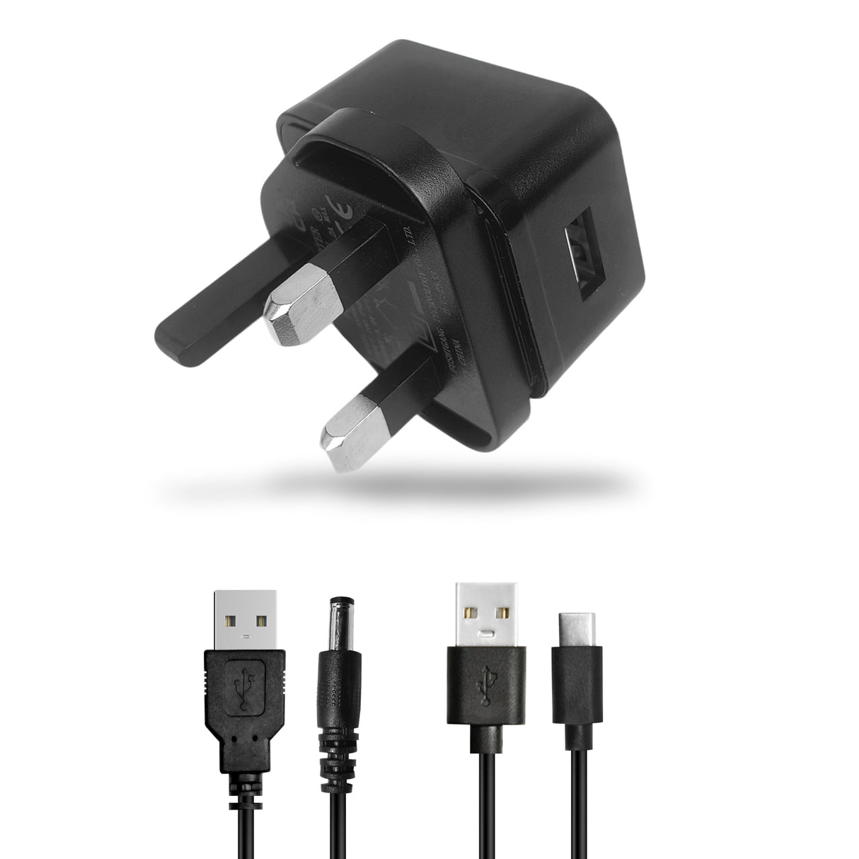 5V/1A USB Mains Charger Plug with Optional Charging Cable